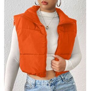 SHEIN EZwear Zip Up Orange Crop Vest women's size Small